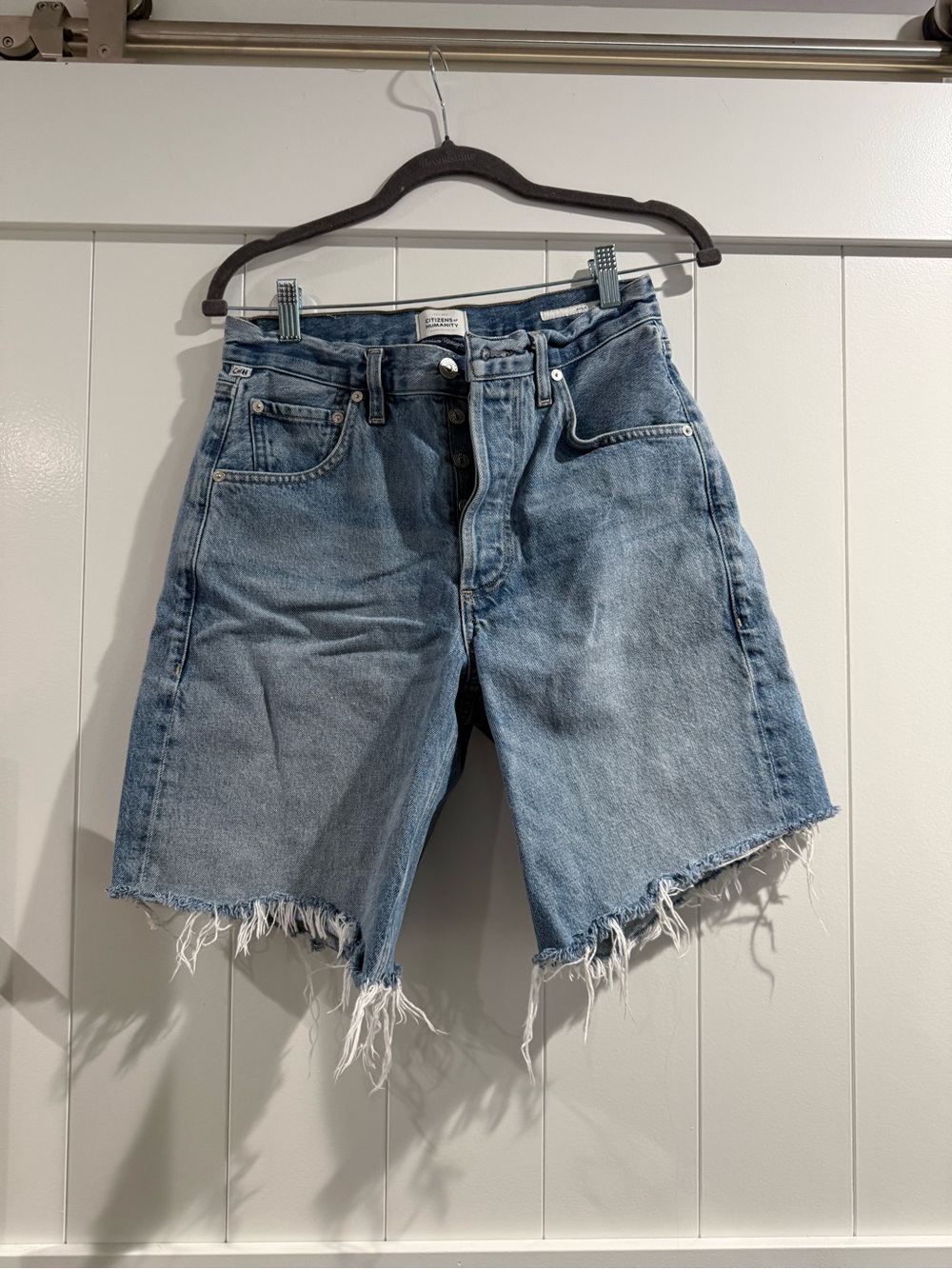 Citizens Of Humanity Light Blue Distressed High-Rise Jean Shorts
